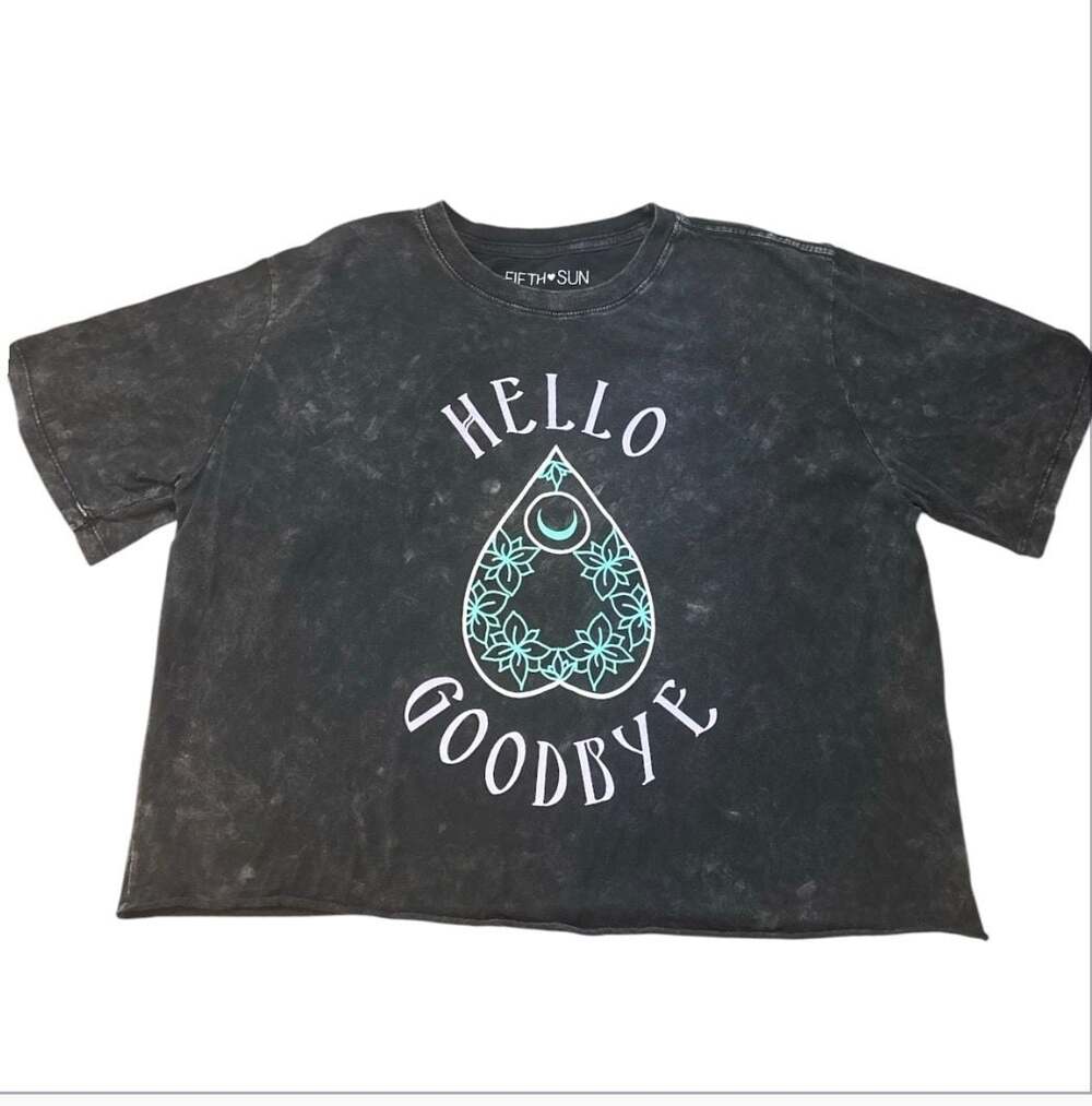 Fifth Sun Hello Goodbye Ouija Board Acid Wash Crop T-Shirt